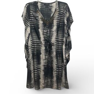 Calvin Klein Jeans Tie Dye Swim Cover Up Kaftan Black Cream Plus Size 0X